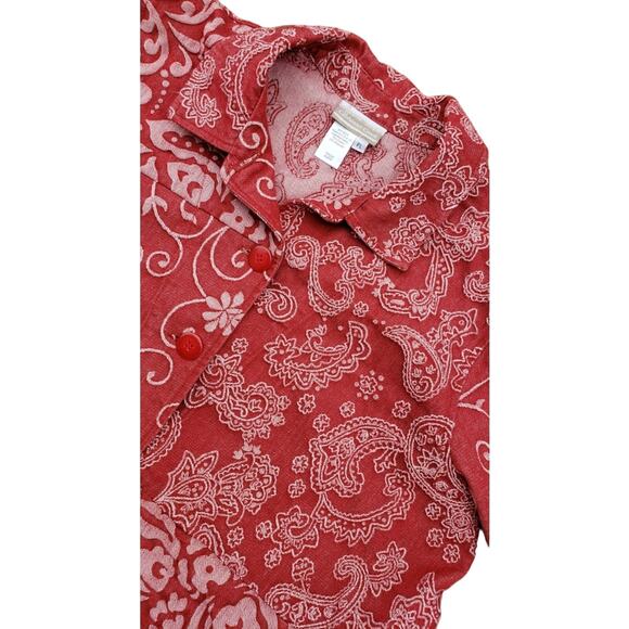 Coldwater Creek Y2k Red Floral & Paisley Prairie Chic Jacket PL - Made in USA - Picture 2 of 5